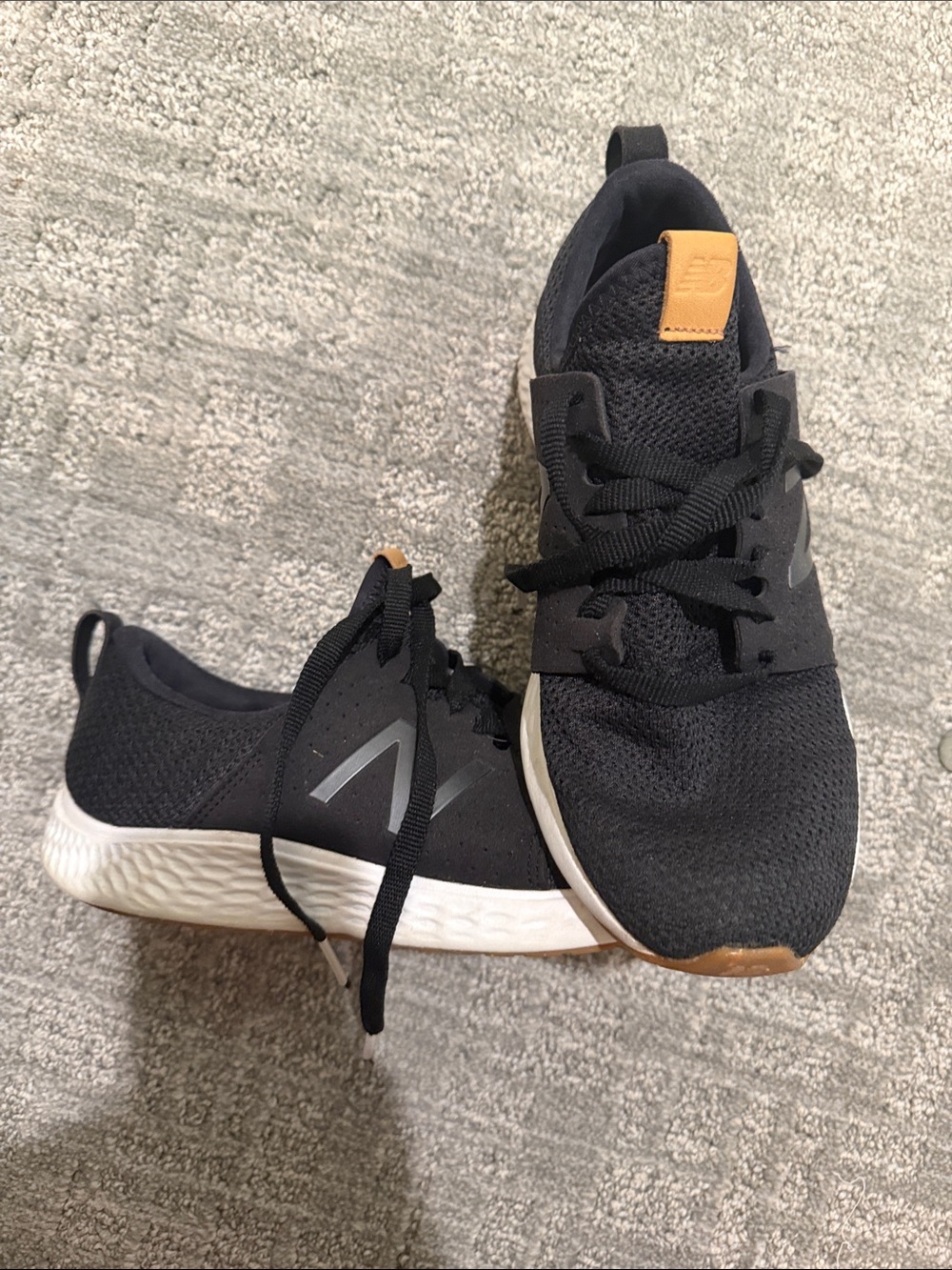 New Balance Black Knit Sneakers with White Midsole and Tan Accents